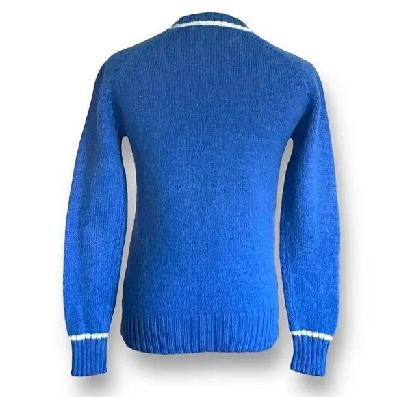 Scholastik Sportswear Womens Vintage 1970s Sweater Sz S Blue White Wool Crewneck - Picture 7 of 8